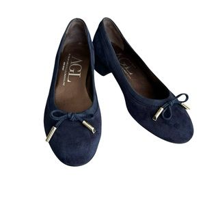 AGL Suede Shoes Navy Chunky Heel
